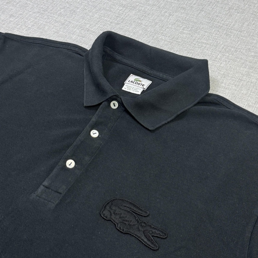 Lacoste Big Croc Logo Short Sleeve Polo Shirt Mens 3XL (8) Black 100% Cotton